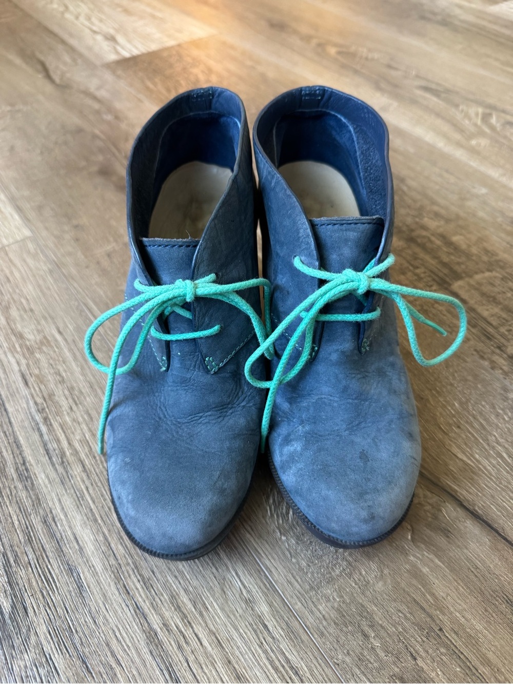 Cole Haan Nike Air Navy Suede Ankle Booties with Teal Laces